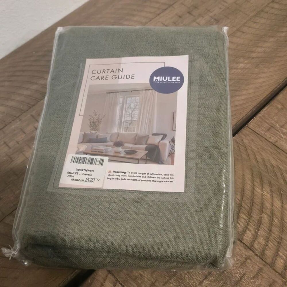 Miulee Sage Green Linen Textured Curtain Panels 42" x 72" Set of 2 New